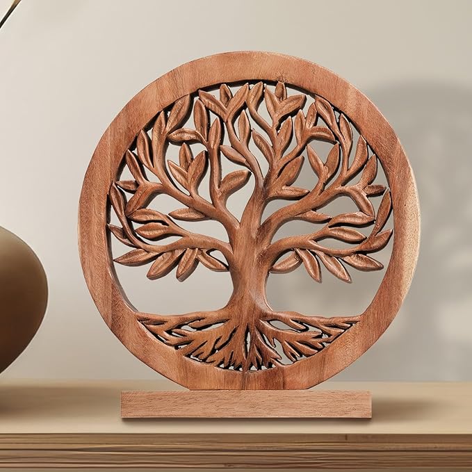 Decozen Solid Wood Tree of Life Sculpture - Home Decor, Living Room, Boho, Shelf, Coffee Table, Centerpiece Table Decorations, Mantle, Dining Table Centerpiece, Bathroom Shelf, Entryway, Farmhouse-Ruum Studio Home
