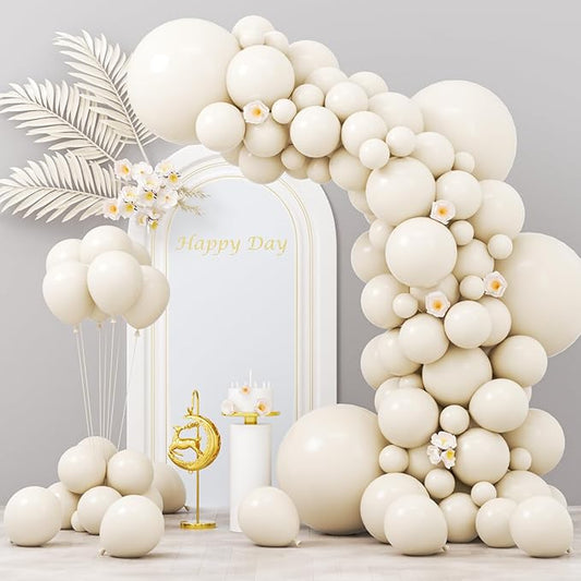 130pcs White Sand Balloons Different Sizes 18" 12" 10" 5" Off White Party Latex Balloons for Birthday Baby Shower Graduation Wedding Gender Reveal Anniversary Party Decorations-Ruum Studio Home