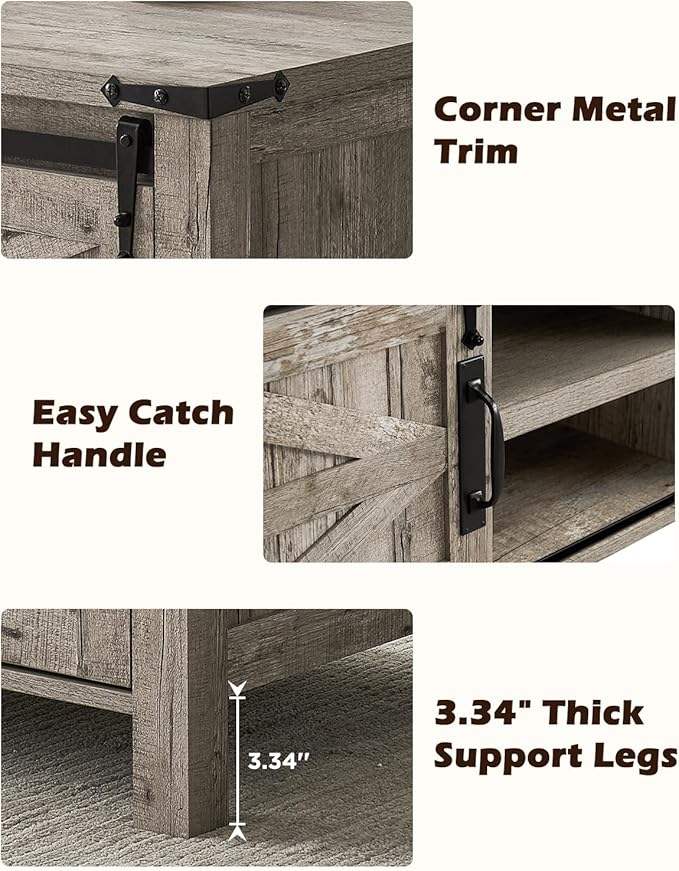 OKD 48" Farmhouse Lift Top Coffee Table with Sliding Barn Door, Rustic Center Table w/Hidden Storage Compartment, Lift Tabletop Dining Table w/Adjustable Shelf for Living Room,Light Rustic Oak-Ruum Studio Home