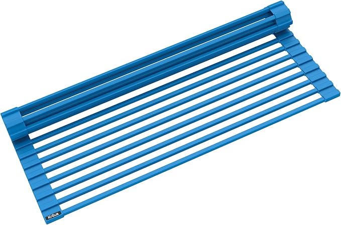 KRAUS Multipurpose Over-Sink Roll-Up Dish Drying Rack, Colander and Trivet in Aqua, KRM-10AQ-Ruum Studio Home