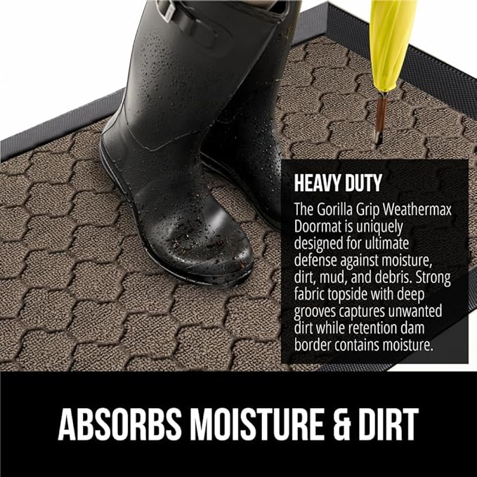 GORILLA GRIP 100% Waterproof All-Season WeatherMax Doormat, 60x24, US Designed Natural Rubber, Stain and Fade Resistant, Low Profile Indoor Outdoor Door Mats, Easy Clean Patio Mat, Latte Quatrefoil-Ruum Studio Home