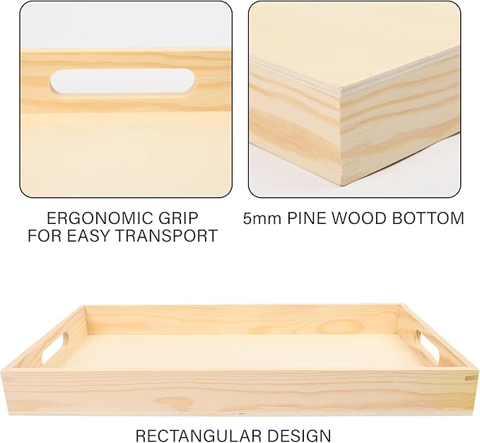 LotFancy Wooden Nested Serving Trays, Set of 5, Unfinished Natural Wood Trays with Handles, for Craft and Decor, Food Organizer for Breakfast, Lunch, Dinner-Ruum Studio Home