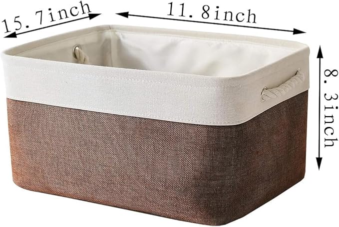 Organization and Storage Basket for Organizing - 16x12x8 inch Large 4 Pack Fabric Storage Cube Collapsible Storage Bins for Shelves, Storage Box for Cloth Books Canvas(White & Flaxen)-Ruum Studio Home