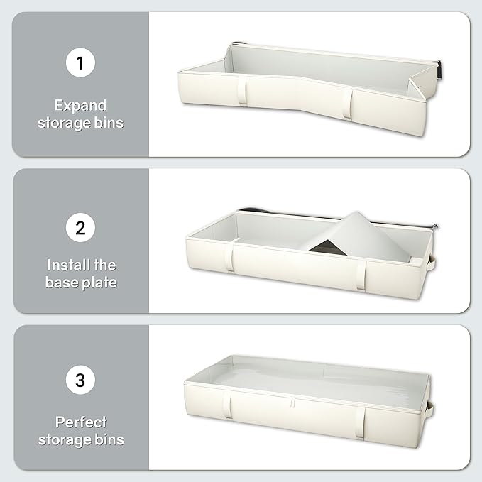 2-Pack Under Bed Storage, 6 Inches Tall Closet Organizers and Storage Bins with Sturdy Sidewalls/Bottom/4 Handles, Beige-Ruum Studio Home