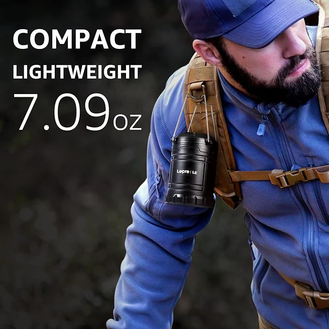 Lepro LED Camping Lanterns Battery Powered, Collapsible, IPX4 Water Resistant, Outdoor Portable Lights for Emergency, Hurricane, Storms and Outages-Ruum Studio Home