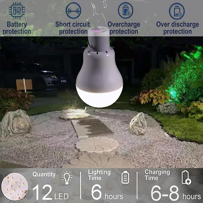 Solar Light Bulb Portable 350LM Solar Powered Camping Light Led Lantern Outdoor for Lamp Light Hiking Fishing Tent Indoor Shed Chicken Coop Hurricane Emergency with USB Chargeable-Ruum Studio Home