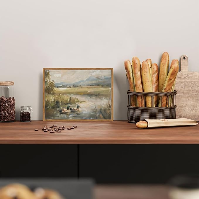 Floating Framed Canvas Wall Art, Vintage Mallard Duck Oil Paintings Print, Countryside Art Wildlife Nature Pond Wall Decor for Living Room, Bedroom, Office, Rustic Decor 8x10 inch-Ruum Studio Home