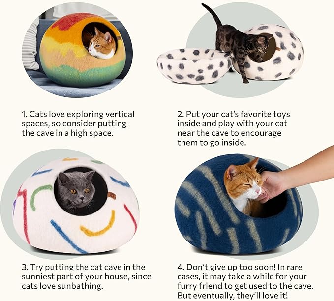 MEOWFIA Cat Cave – Premium Felt Cat Bed for Indoor Cats, Handmade 100% Merino Wool (Medium, Snow Leopard)-Ruum Studio Home