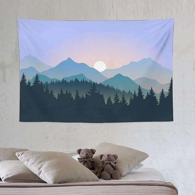 HZOHNAGO Mountain Tapestry Forest Mountain Sunrise Pattern Printed Wall Tapestry Wall Hanging for Bedroom Living Room Dorm 60" W x 40" H-Ruum Studio Home