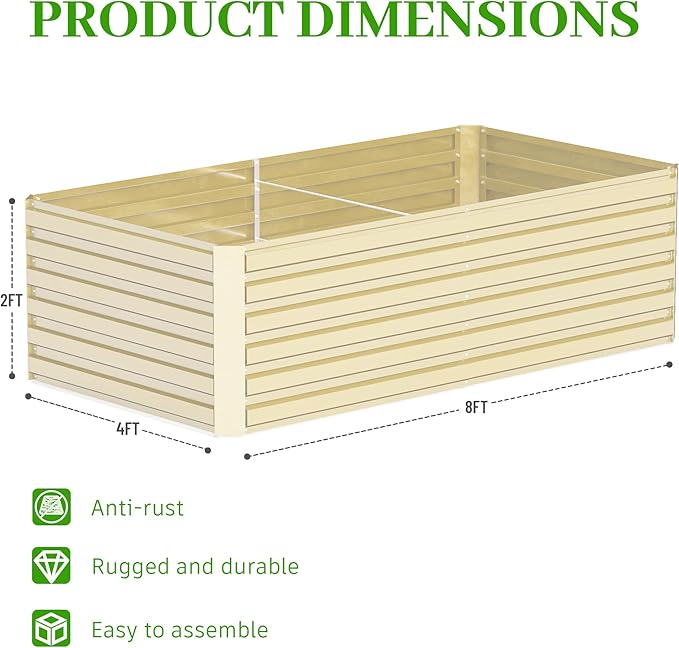 8x4x2 ft Outdoor Raised Garden Bed, Large Metal Planter Raised Beds, Planters for Outdoor Plants for Vegetables, Flowers, Herbs, Fruits, and Succulents.(2 Pcs,Yellow)-Ruum Studio Home
