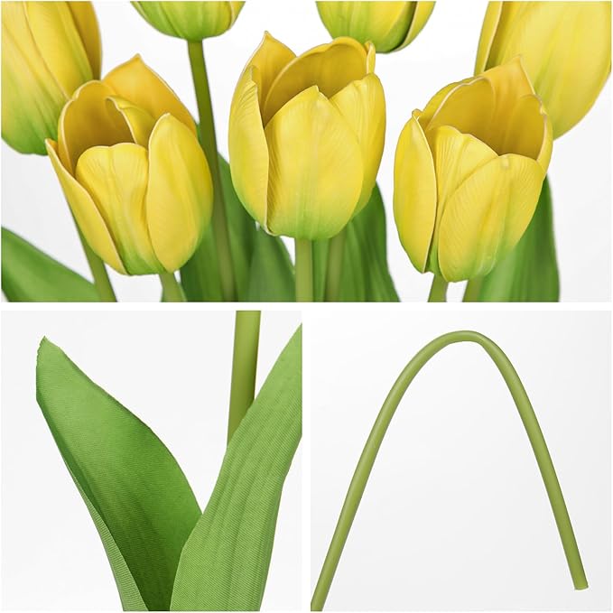 Artificial Tulips Flowers – 20" Long Stem Faux Tulips, 10PCS Real Touch Fake Yellow Tulip for Vase, Farmhouse, Kitchen, Spring & Wedding Home Decor-Ruum Studio Home