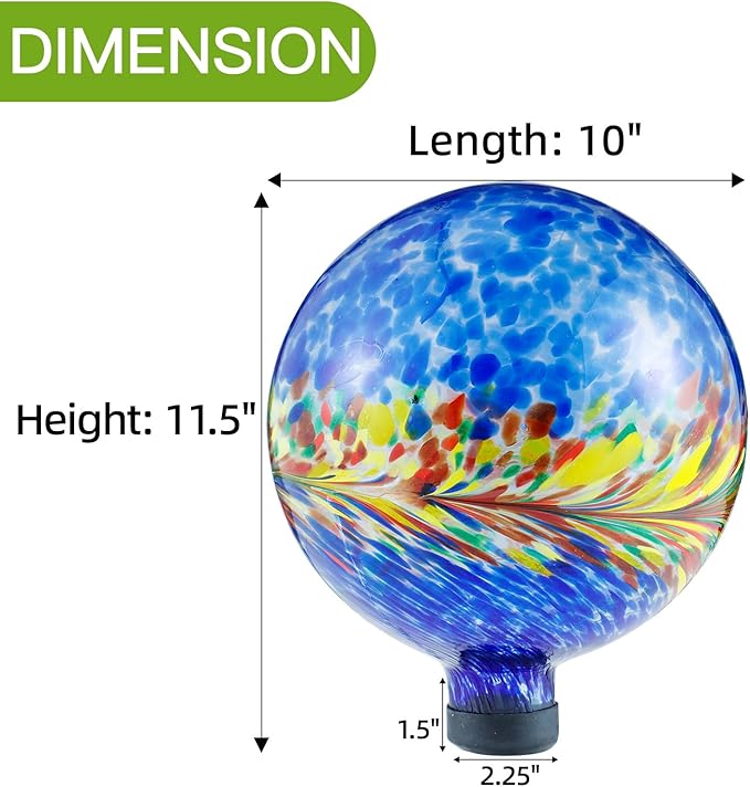 VOREEN 10-Inch Glass Gazing Ball, Outdoor Gazing Globe, Reflective Ball Yard Decoration for Homes, Patio, Lawn and Gardens, Gift for Mom Wife Friend, Phoenix Tail Design, Blue-Ruum Studio Home