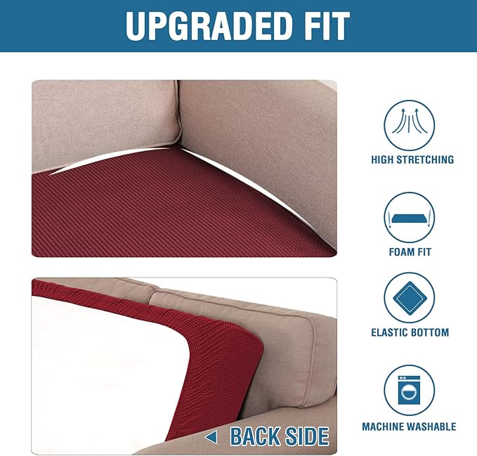 H.VERSAILTEX Super Stretch Individual Seat Cushion Covers Sofa Covers Couch Cushion Covers Slipcover Sets Thick Jacquard Textured Twill Fabric (1 Piece Loveseat Cushion Cover, Burgundy Red)-Ruum Studio Home