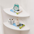 Corner Wall Shelves, White Floating Corner Shelf, Set of 2 16inch Solid Oak Wood Shelves, Round End Wall Mount Display Shelf with Wire Hole for Small Plant for Bedroom Kitchen, Living Room-Ruum Studio Home