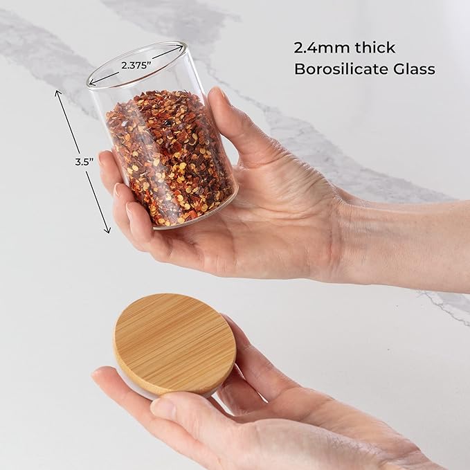 Empty Spice Jars with Label Pack (12x Bamboo Lid Glass Jar). Small 6oz Spice Storage Bottles with 112 Printed Stickers and 48 Writable Pantry Labels for Seasoning Containers-Ruum Studio Home