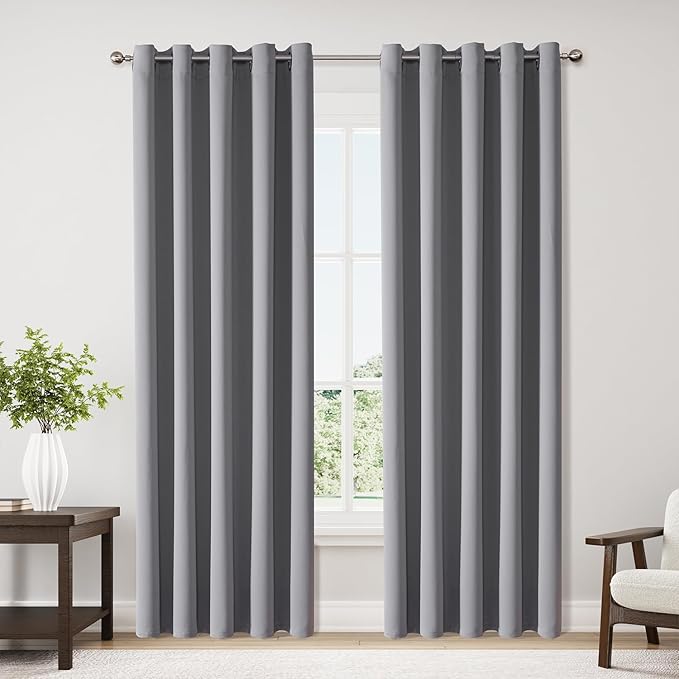 ChrisDowa Blackout Curtains 70 inches Wide for Bedroom - 2 Panels Set Extra Wide Grommet Thermal Insulated Room Darkening Curtains for Living Room (Light Grey, 70 x 84 Inch)-Ruum Studio Home
