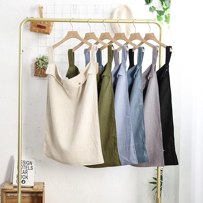 Linen Hanging Laundry Bag, 100% Linen Over The Door Laundry Hamper with Buttons and Zipper, Space Saving Door Hampers for Laundry Dirty Clothes Home Travel, Blue-Ruum Studio Home