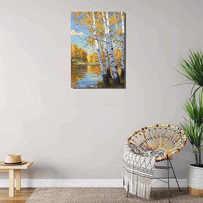 Poplar trees beside the blue sky and white clouds are suitable for living rooms bedrooms and offices Landscape posters and wall paintings-Ruum Studio Home