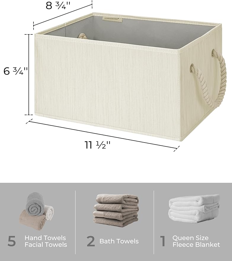 StorageWorks Storage Baskets for Shelves, Foldable Fabric Closet Storage Bins with Handles, Fabric Storage Bins Clothes Organizer, Beige, White & Ivory, 3-Pack, Small-Ruum Studio Home