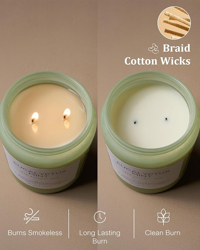 M&SENSE Eucalyptus & Mint Candles for Home Scented, 19.4oz 110 Hours Burn Soy Aromatherapy Candle Gift for Stress Relief, Meditation, Yoga, Relaxing SPA, Natural Soy Wax for Men and Women-Ruum Studio Home