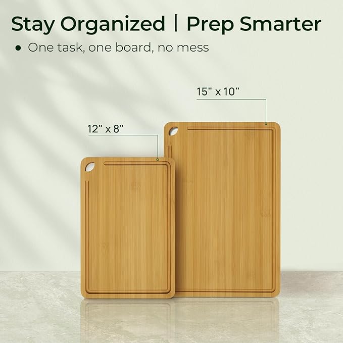 Chopping Board 2-Pcs Natural Bamboo Cutting Board With Juice Channels & Knife-Friendly Finish For Versatile Kitchen Use, Ideal Charcuterie & Chopping Multi-Use-Ruum Studio Home
