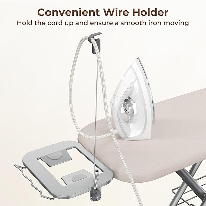Yaheetech Ironing Board, Compact Iron Board with Cord Holder, Steam Iron Rest and Bottom Storage Tray, 9 Adjustable Heights & 3 Layer Cover, Folding Heavy Duty Ironing Board 52X14, Beige-Ruum Studio Home