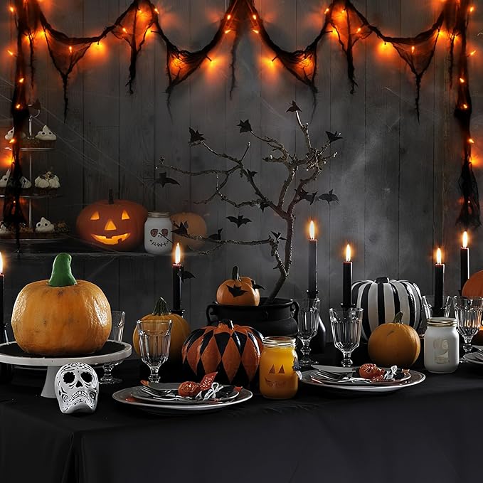 Halloween Horror Atmosphere Lights, Orange&Purple LED String Lights with 9.9FT Creepy Black Gauze, Battery Powered with Timer & 8 Flashing Modes (Orange)-Ruum Studio Home