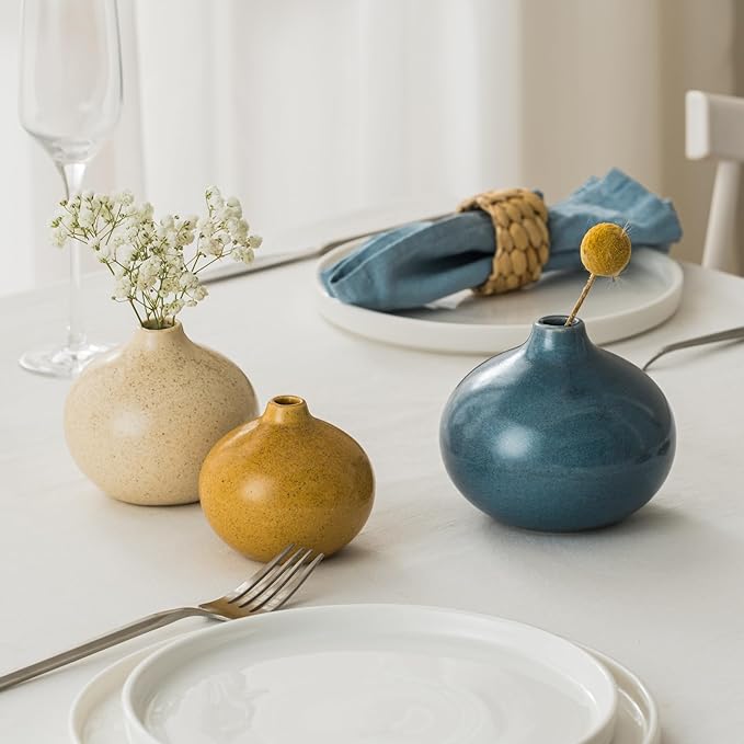 Ceramic Vase Set of 3,Small Vase for Home Decor,Mini Flower Vase, Decorative Vase for Table Living Room,Bedroom, Kitchen, Bathroom, Bookshelf-Ruum Studio Home