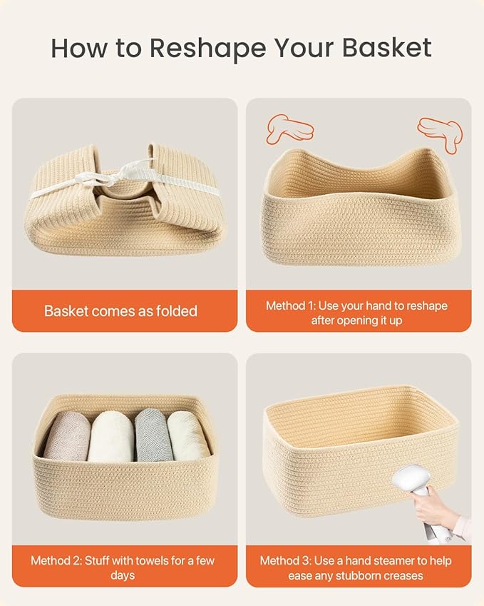 KALLAX Small Woven Basket, 13.5 x 9.5 x 5 Inches, Storage Basket for Organizing, Cute Small Rope Shelf Closet Cube Storage Bins Baskets for Shelves, Dog Toy Gift Baskets Empty, 3 Packs, Beige-Ruum Studio Home