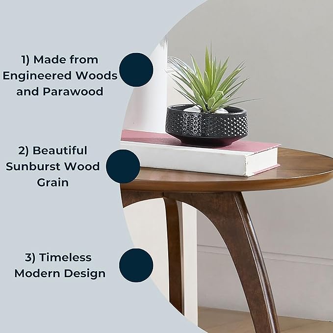 Martin Svensson Home LAX Two-Tone 20-Inch Caramel Brown Round Wood End Side Table with Walnut Legs and Shelf Storage-Ruum Studio Home