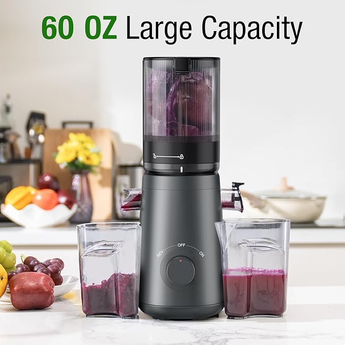 Juicer Machines, TUUMIIST Cold Press Juicer with 5.3" Extra Large Feed Chute Fit Whole Fruits & Vegetables Easy to Clean, High Juice Yield, BPA Free (Gun Grey)-Ruum Studio Home