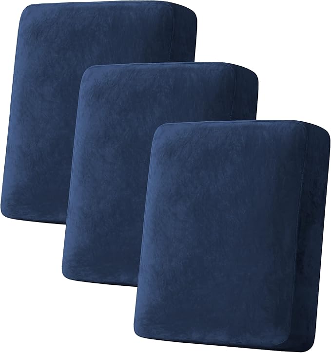 H.VERSAILTEX Velvet Stretch Couch Cushion Cover Plush Cushion Slipcover for Chair Loveseat Sofa Cushion Furniture Protector Seat Cushion Sofa Cover (3 Piece Sofa Cushion Covers, Navy)-Ruum Studio Home