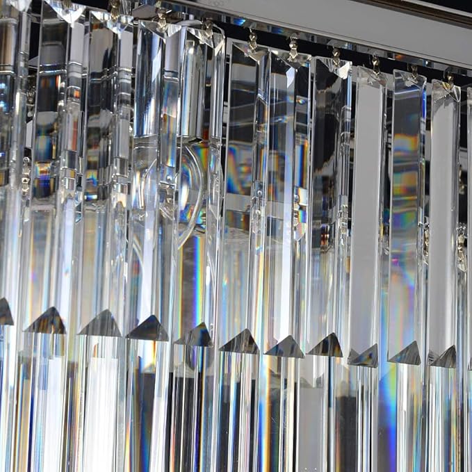 Luxury Chrome Rectangular Crystal Chandeliers Lighting Modern Pendant Ceiling Lights Rectangle Chandelier Lamp Fixture 8-Lights for Dining Room Kitchen Island-Ruum Studio Home
