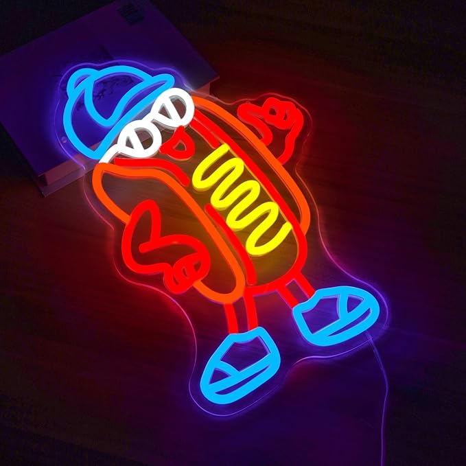 Hot Dog Neon Sign Dimable Cool Hot Dogs Neon Signs Funny Hot Dog Party Themed Light Decor for Restaurants Bars Game Rooms Vibrant LED Lighting Gifts for Fast Food Enthusiasts (15×9.8inch)-Ruum Studio Home