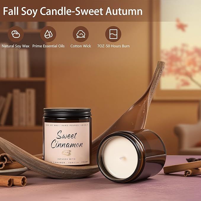 Auelife Fall Candle, Sweet Cinnamon Scented Candle, Fall Scents Soy Candles for Home Scented - Autumn Candles Gifts Set for Men and Women, Holiday, Thanksgiving, 7oz-Ruum Studio Home