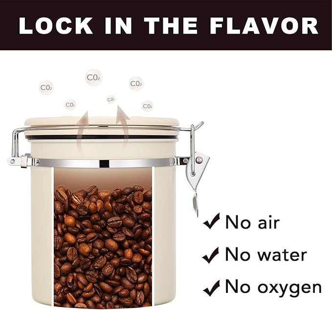 ShanSon Coffee Canister Airtight Coffee Container Stainless Steel Coffee Bean Storage Container with Scoop Coffee Canister for Beans Grounds Sugar Flour Tea Cereal,16OZ, Beige-Ruum Studio Home