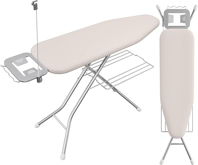 Yaheetech Ironing Board, Compact Iron Board with Cord Holder, Steam Iron Rest and Bottom Storage Tray, 9 Adjustable Heights & 3 Layer Cover, Folding Heavy Duty Ironing Board 52X14, Beige-Ruum Studio Home