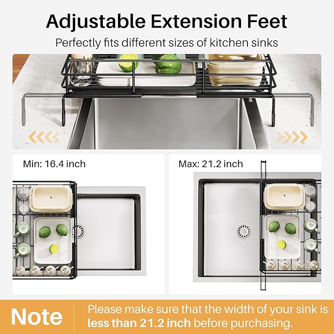Dish Drying Rack - Extendable Dish Rack, Large Sink Drying Dish Drainer for Kitchen Counter, Stainless Steel Dish Strainer with Utensil Holder (Black)-Ruum Studio Home