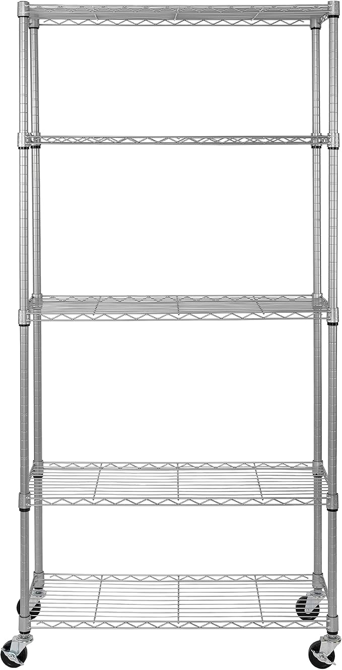 Seville Classics UltraDurable Heavy Duty NSF Solid Steel Wire Rack Storage Unit, Organizer for Garage, Warehouse, Office, Restaurant, Classroom, Kitchen, Silver, 5-Tier Shelving, 36" W x 14" D-Ruum Studio Home