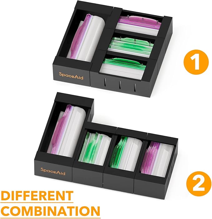 SpaceAid Bag Storage Organizer for Kitchen Drawer, Bamboo Organizer, Compatible with Gallon, Quart, Sandwich and Snack Variety Size Bag (4 Pack), Black-Ruum Studio Home
