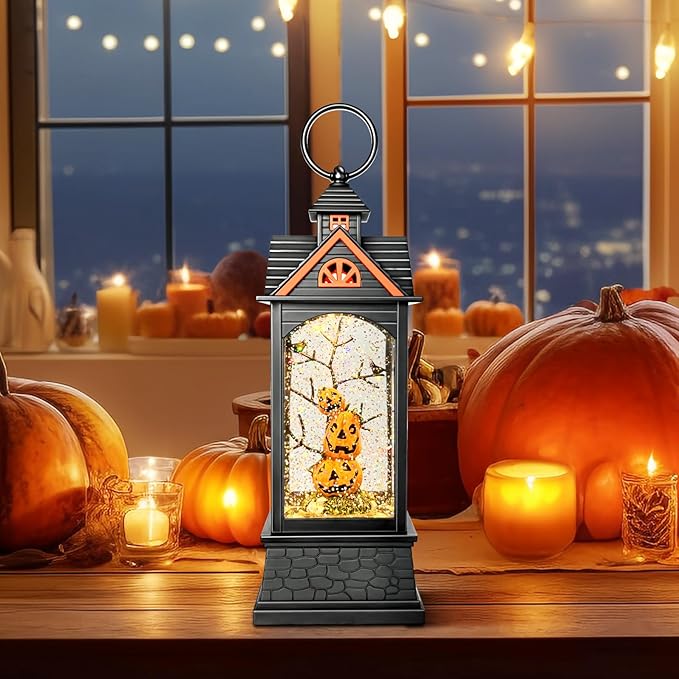 Halloween Snow Globe Lantern, Spooky Ghost Halloween Decor, Plug-in & Battery Operated Snow Globes for Halloween Decorations Indoor-Ruum Studio Home