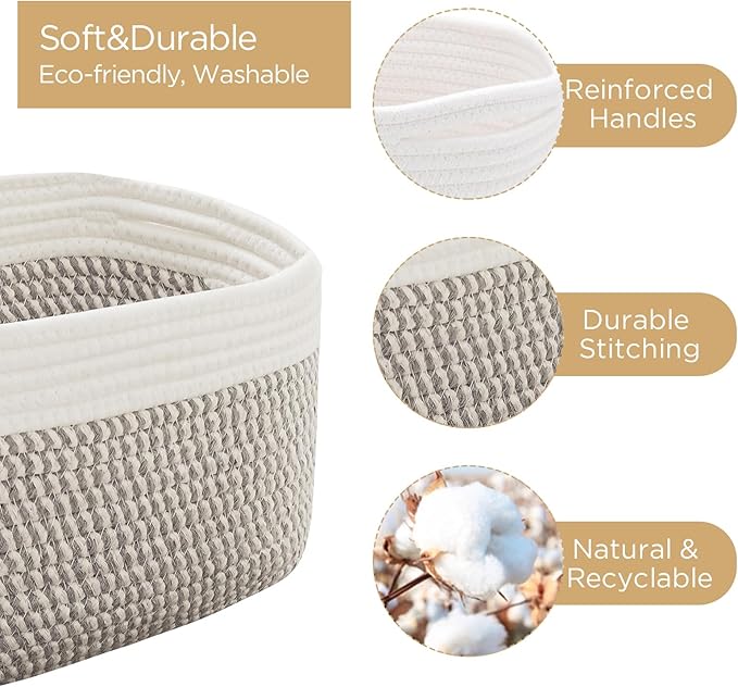 Small Cotton Rope Storage Basket Set of 3-11"x7"x7" Perfect Woven Baskets for Storage, Ideal Storage Baskets for Organizing Toys, Towels, and More - Baskets for Shelves（White & Mixed Grey）-Ruum Studio Home