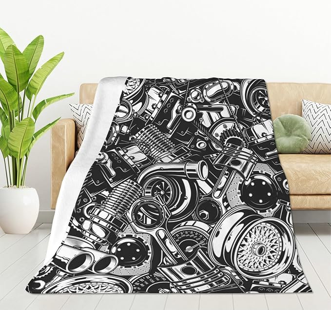 HGOD DESIGNS Automobile Car Parts Pattern Flannel Fleece Bed Blanket Throw Blanket Lightweight Cozy Plush Blanket for Bedroom Living Rooms Sofa Couch 40"x50"-Ruum Studio Home
