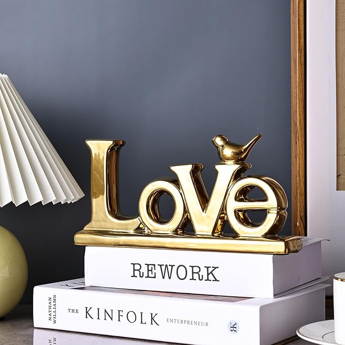 Love Sign Decoration - Gold Bird Sculpture Personalized Love Decor for Home, Living Room, Bedroom, Desktop & Cabinets-Ruum Studio Home