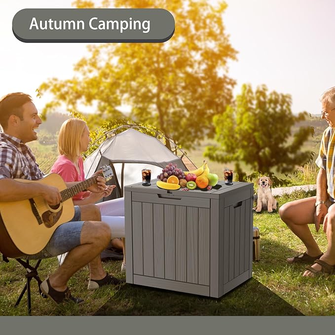 35 Gallon Outdoor Storage Box Waterproof Lockable Resin Deck Box Large, Patio Storage Bin for Pool Accessories Cushion Furniture, Garden Tools, UV-Resistant Outside Delivery Grey-Ruum Studio Home