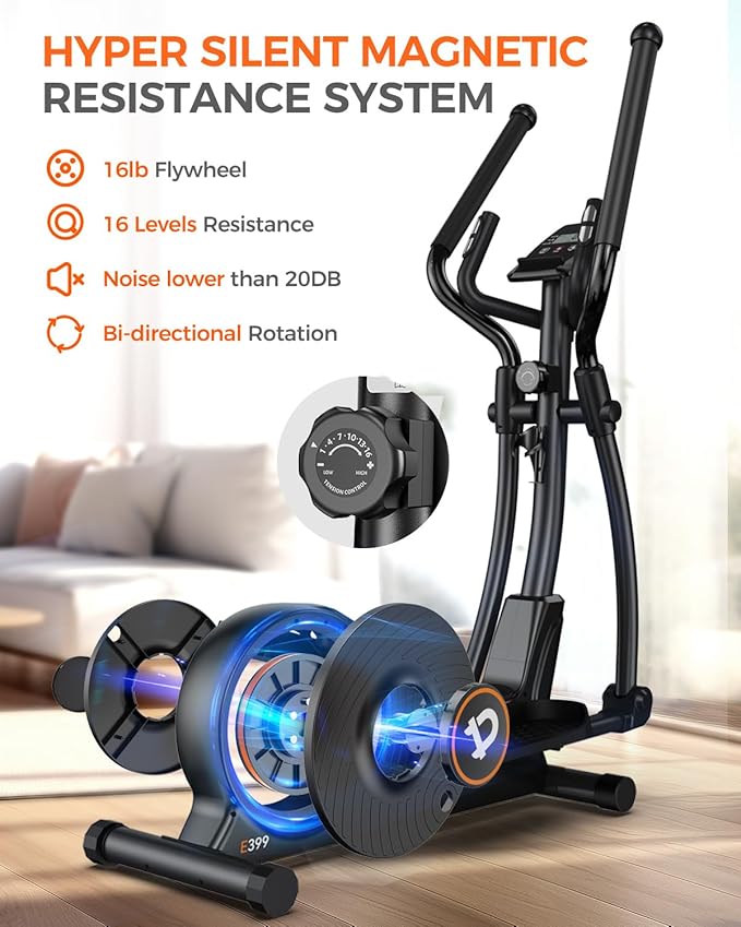 pooboo Elliptical Machine, Elliptical Exercise Machine with 16-Level Resistance&Hyper-Quiet Magnetic Driving System, Elliptical Machine for Home with LCD Monitor&15.5IN Stride, 350LBS Weight Capacity-Ruum Studio Home