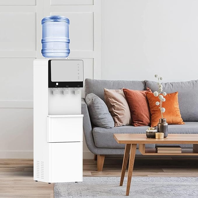 IKT 3 in 1 Water Cooler Dispenser with Ice Maker for 5 Gallon Bottle 27 lbs in 24 hrs 3 Temperature Night Light Perfect for Home Office White-Ruum Studio Home