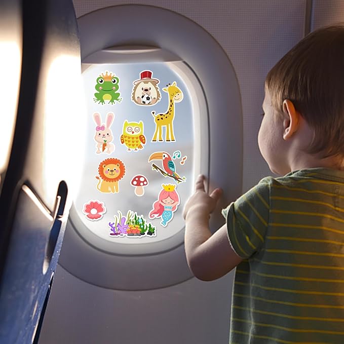 Window Clings Stickers for Kids Window Gel Clings Decals Thick Gel Clings Toddlers and Adults Classroom Home Nursery Airplane Birthday Party Supplies (Jungle Animals + Sea Animals)-Ruum Studio Home