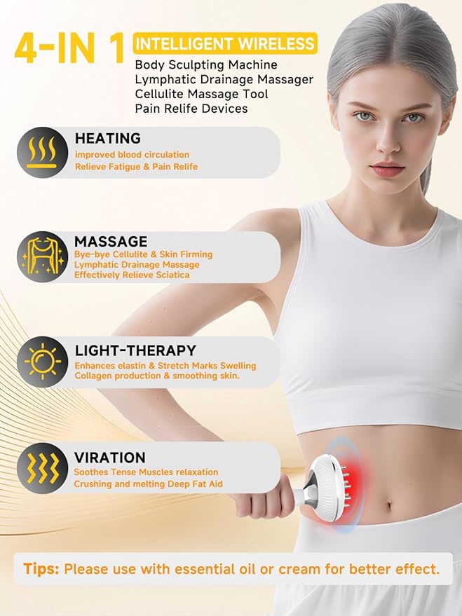 Lymphatic Drainage Massager, Electric Anti Cellulite Massage Tool, Helps Reduce Stretch Marks & Cellulite for Legs & Arms & Belly, Body Sculpting Machine with Microcurrent, Light, Heat & Vibration-Ruum Studio Home