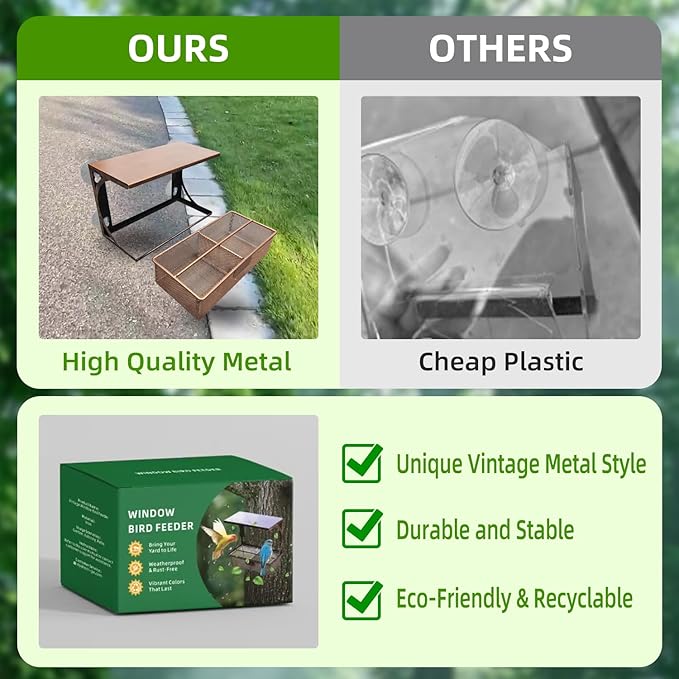 Window Bird Feeder with Strong Suction Cups, Metal Bird Feeders for Outdoors Birdwatching Gifts for Cats & Nature Lovers-Ruum Studio Home